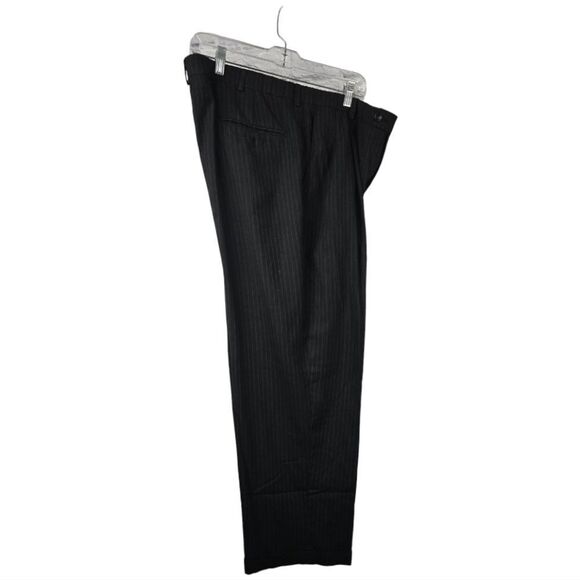 Haggar Men's 38x29 Black Pinstripe Classic Pleated Front Dress Pant Cuff No Iron - Picture 3 of 14